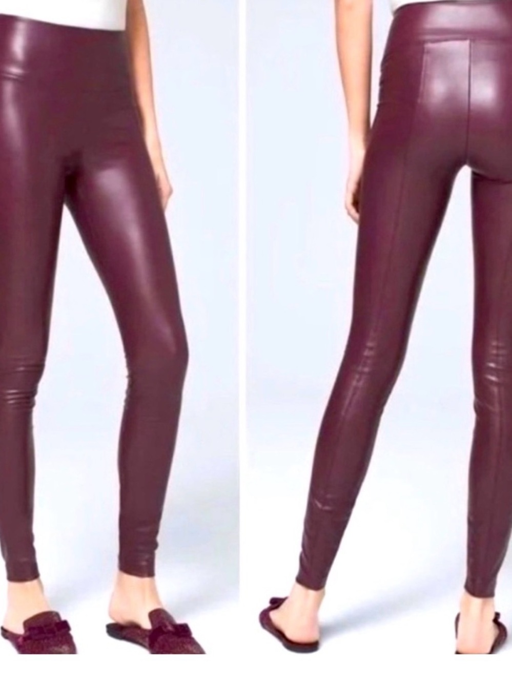 White House Black Market Faux Leather Leggings in Burgundy